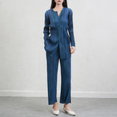 HEYFANCYSTYLE Japanese Women's Luxury Plisse Striped Trousers Set